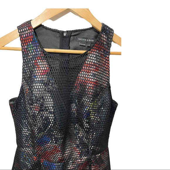 SACHIN AND BABI ROSA BLACK OVERLAY FLORAL SLEEVELESS FIT AND FLARE DRESS - Picture 6 of 15